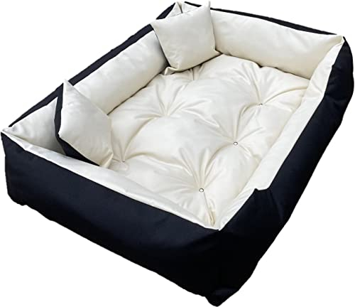 Dogs4Life Hundebett XXL 130 x 105 cm | Hundebett für sehr große Hunde | Orthopädisch | Hundekissen | Waschbar | Outdoor | Mit Rand | Wasserabweisend (XL, Beige)