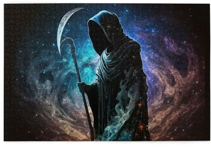HERRECX 1000 Piece Jigsaw Puzzle Grim Reaper Galaxy Sickle Cloak Black Wood Puzzle for Adults Teens Family Game Educational Toys Gifts