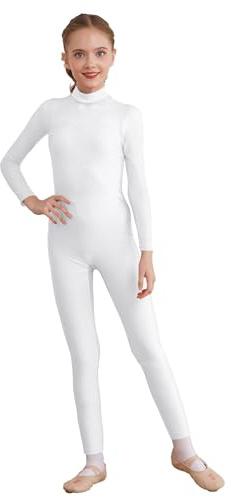 inhzoy Body da Ginnastica Artistica Bambina con Strass Tuta Intera da Pattinaggio Artistico Tinta Unita Balletto Body da Danza Classica Ballerina Jumpsuit Sportiva Tutine Bianco 11-12 anni