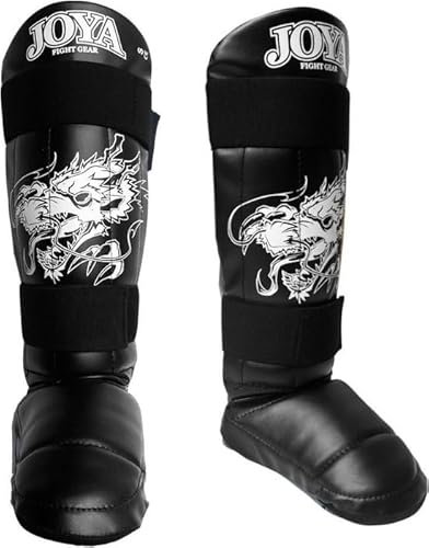 JOYA Schienbeinschoner Kickboxen - Drache - Weiss Größe XXS - Hergestellt aus hochwertigem Kunstleder - Kampfsport Sparring Schienbeinschutz - Schienbeinschützer - Muay Thai - Joya Gear