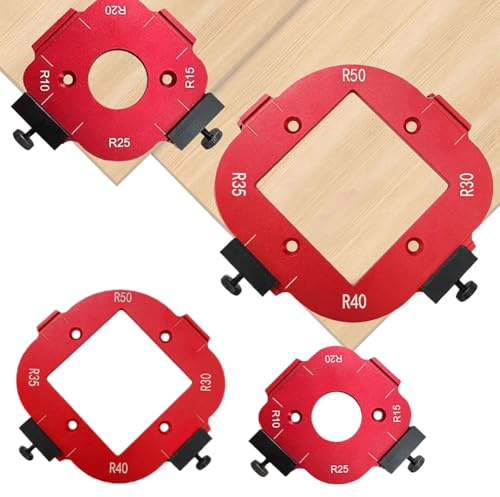 Router jigg radie stencil, 2 stycken frässtenciler för överfräs, hörnmätare stenciler set för träbearbetning R10 R15 R20 R25 R30 R35 R40 R50, 4 i 1 radieroutingmallar, aluminiumlegering