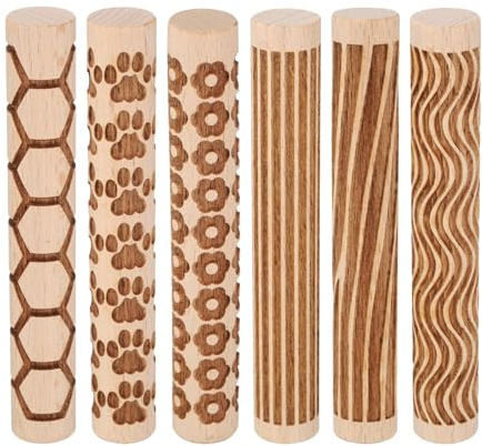 QUARKZMAN 6pz Rullo in Legno per Argilla 4 Rullo con Motivo a Grana di Legno Attrezzi per Ceramica Rullo in Legno per Texture a Grana per Argilla Cottura Impasto Pasta Modellabile Fai da Te