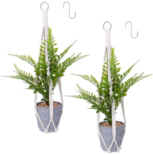 Newofview Lot de 2 suspensions en macramé - Corde en coton pour plantes avec 2 crochets en métal - Style bohème - Pour l'intérieur et l'extérieur - Plafonds - Balcons - Décoration murale (50 cm)