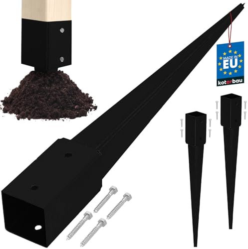 KOTARBAU® Lot de 2 supports de poteau à enfoncer - 71 x 71 x 750 mm - En acier galvanisé revêtu par pulvérisation - Douille à enfoncer - Piquet de terre - Piquet de terre - Ancrage au sol - Manchons à