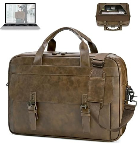 RAINSMORE Messenger Bag for Men 16 Inch Laptop Bag Vintage Leather Waterproof Laptop Briefcases Large Computer Bags Retro Satchel Shoulder Bag for Work，Business，Office，College