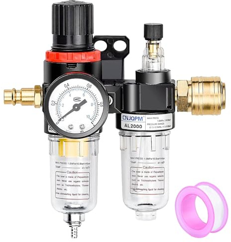 Ruikdly Regulador de Presión de Aire Comprimido, Regulador de Filtro de Aire Comprimido 1/4 con Manómetro para Compresor y Herramientas de Aire