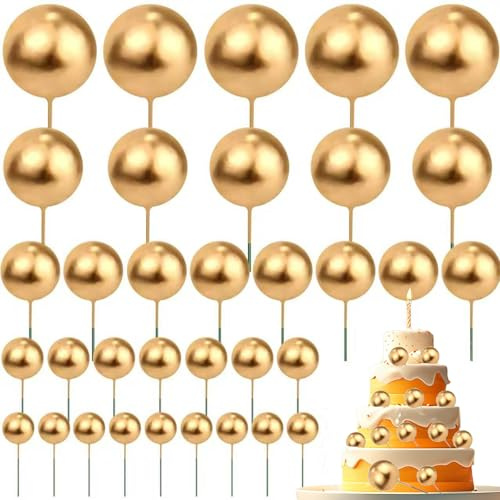 Lot de 50 boules de ballons dorées pour décoration de gâteau, tailles de 1,5 à 4 cm, décoration de fête