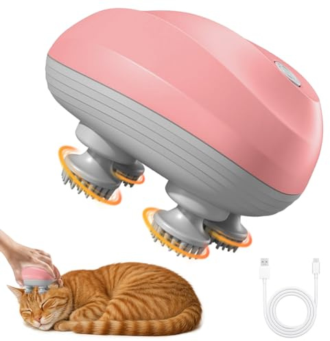 Masseur de tête électrique avec 4 têtes pétrissantes et 3 modes de massage, étanche IPX7, rechargeable par USB, appareil de massage portable pour cuir chevelu pour chats et chiens (rose)