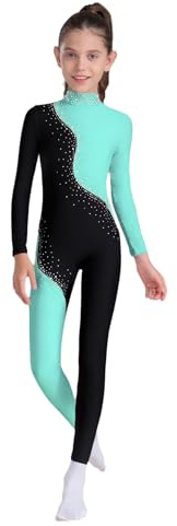 Kaerm Body Danza Classica Bambina Ginnastica Artistica Tuta Intera da Pattinaggio Artistico Maniche Lunghe Balletto Leotards Jumpsuit Sportiva da Allenamento Dancewear Verde chiaro 11-12 anni