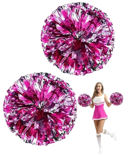 HUVZOR 2 Pezzi pon pon cheerleader,Pom Pom Cheerleader Pompon Pom Pom in Lamina di Metallo,Pom PON di Squadra Cheer Leader Poms Pom Cheerleading Pom Dance Pom Giochi Sportivi Spirito di Squadra