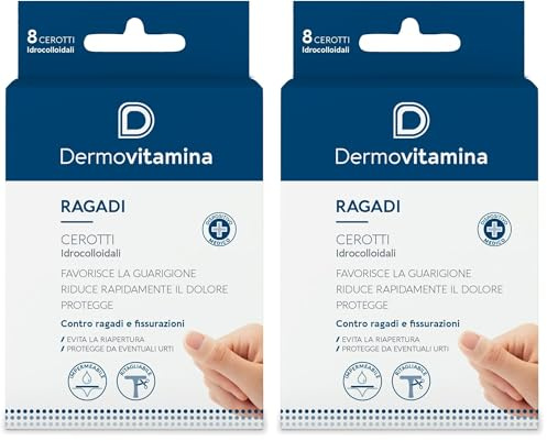 Ragadi Cerotti Dermovitamina - Medicazione Fissurazioni - Sollievo Immediato - Favorisce la Guarigione - Protegge dagli Urti - Resistenti all'Acqua - Ritagliabili - 8 Cerotti (Confezione da 2)