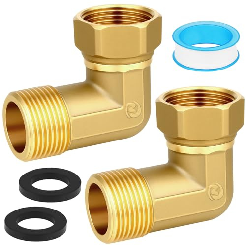 NUTKIT 2 Pcs Conector de Codo Laton, Ajuste de ángulo de Latón de 90 Grados, 3/4 Macho x 3/4 Hembra Conector para Tubos, Conectores de Tubería de Codo de Latón, para Calefacción de Fontanería