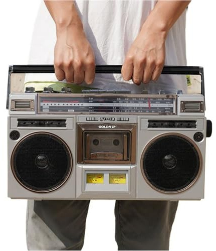 Bluetooth Boombox kassettspelare med AM/FM-radio, inbyggda stereohögtalare, basförstärkning, 3,5 mm hörlursuttag, SD/USB-ingång