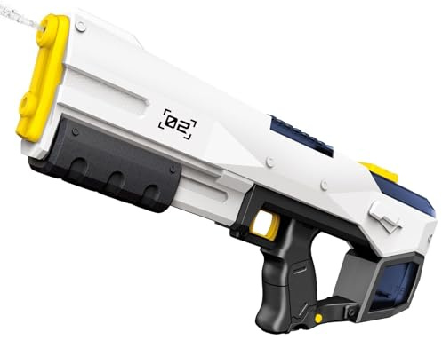Pistola de Agua eléctrica, Pistola de Agua eléctrica automática de 450 ml y Gran Capacidad para el Verano, la Playa, la Piscina, el jardín, el césped, Fiestas y Juegos. Color Blanco.