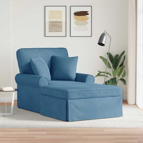 Boltkex Chaiselong med kjol och 2 kuddar blå manchestertyg 91 x 157 x 91 cm loungefåtölj med ergonomiskt ryggstöd och armstöd för vardagsrum sovrum, avslappningsstol och läshörn