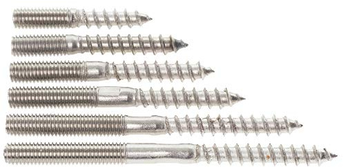 6mm / M6 x 60 A2 Stainless Steel Hanger Bolts Wood to Metal Dual Thread Dowel Screws - 20 Pack