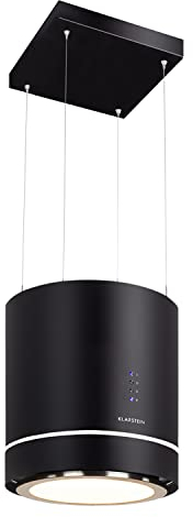 KLARSTEIN Tron Ambience - Cappa da Cucina, Filtri a Carboni Attivi, Cappa Aspirante, ad Isola, 38 x 45 cm (ØxB), Sospensione 60 cm, 3 Modalità, Portata Aria: 540 m³/h, Nero