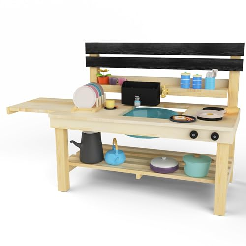 Premium Outdoor Mud Kitchen for Kids | Complete Play Set with Functional Tap | For Boys and Girls Age 3+ | Elevate Backyard Fun with Wooden Set | Encourages Garden Sensory Play
