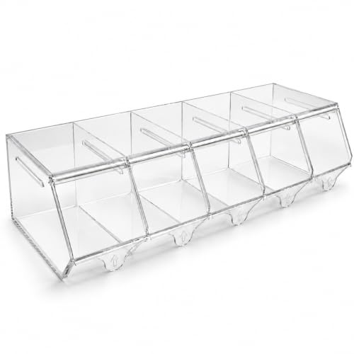 New Pick N Mix Sweet Acrylic Dispenser Display Stacking BIN Holder (Large) | Clear stackable dispenser with 5 lidded compartments for sweets, confectionery and countertop retail display