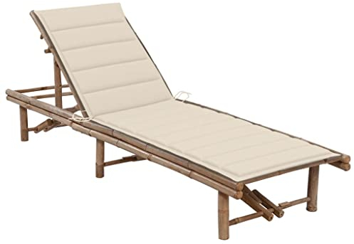 vidaXL Garten Sonnenliege mit Auflage Gartenliege Relaxliege Gartenmöbel Liege Saunaliege Liegestuhl Strandliege Freizeitliege Bambus