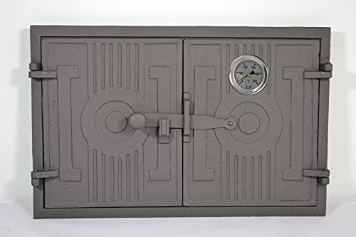 Euro Sezam Puerta de Horno de Hierro Fundido Maciza y Gruesa con Termómetro de 500c DZ059 - Doble con Cerradura 42 x 27