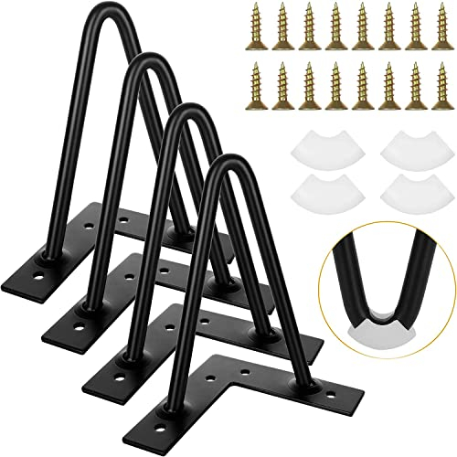 GOYADA – Juego de 4 Patas de Mesa de Horquilla de 15 cm, Patas de Mesa Baja de Metal Negro con Tornillos, pie de Mueble Industrial para Mesa Baja, Armario, con Protectores de Suelo de Goma