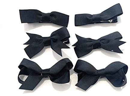 6 Clips (3 Pairs) School Bows Girls Small Hair Grosgrain Ribbon Hair Accessories Uniform (Black)