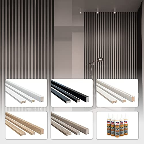 HEXIM 2,7m Lamellen MDF Holz - Lamellenwand Raumteiler Top Design Holzlamellen Wandverkleidung - (16 Stück - Black Edition) 3D Wandverkleidung Diele Küche