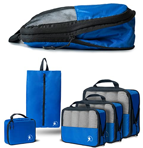 Obics - 5-teilige Kompression Packtaschen Set inkl. Schuhbeutel für Koffer & Rucksack - Packing Cubes Packwürfel - Reise-Organizer Packbeutel für Kleidung & Schuhe - Kleidertaschen Kofferorganizer