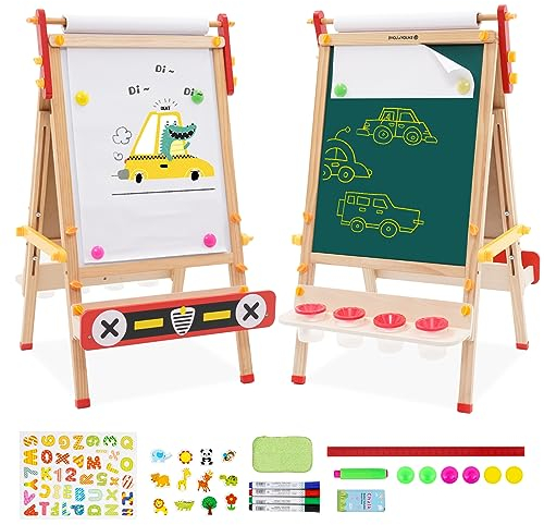 Arkyomi tafel kinder staffelei holz,kindertafel Doppelseitige kreidetafel und whiteboard set höhenverstellbar maltafel mit papierrolle spieltafel standtafel mit zubehör ab 3 4 5 6 jahre