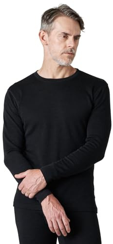 LAPASA Camiseta Interior Térmica Ligera de 100% Lana Merino para Hombre Manga Larga Cuello Redondo Capa Interior M29 M Negro Jaspeado (Ligero)