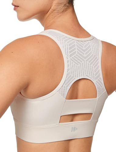 Yvette Sport BH Starker Halt (Recycled Material) Volle Abdeckung Vorderverschluss Jacquard-Mesh Beige, XL