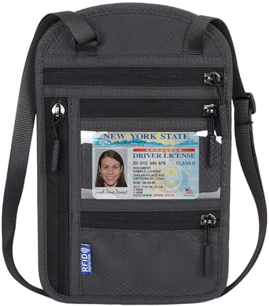 Lollanda Brustbeutel mit RFID Schutz, Brustbeutel Damen Herren, Wasserdicht Reisegeldbeutel mit Verstellbarem Halsriemen für Smartphone Reise-Dokumente Passport Bargeld Karten und Schlüssel