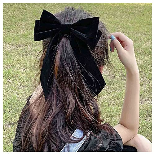 Inateannal Vintage Black Velvet Bow Hair Clips Velvet Long Tail Bow Barrettes Satin Bowknot Barrettes French Winter Ribbon Headclip Bowknot Hair Accessories for Women
