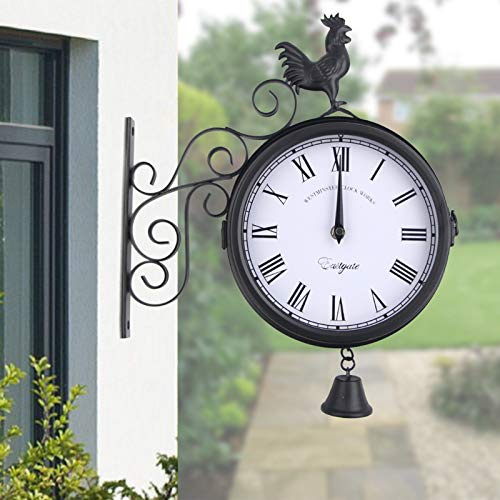 Xigner Orologio da parete per stazione ferroviaria anticato, quadrante da 20 cm, batteria retrò, rivestimento nero impermeabile, in metallo, per stazione, corridoio o giardino