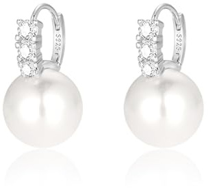 Oivzziy Orecchini di Perle da Donna in Argento Sterling 925 Con Zirconia Cubica, Orecchini a Cerchio Huggie Con Pendenti, Eleganti Gioielli Regalo per Donne