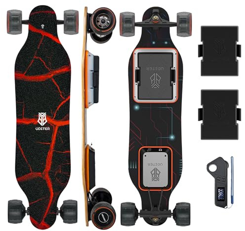 Uditer S3 Electric Skateboards with 2 Battery, Electric Longboard with Remote and 10S2P 42V Swappable Battery/29 Mph Top Speed/2 * 600W Motors /25 Miles Max Range Electric Longboards for Adults