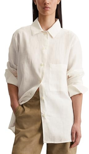 Marc OߴPolo Donna Camicia in lino con colletto Kent relaxed fit, Bianco (White Cotton), 44