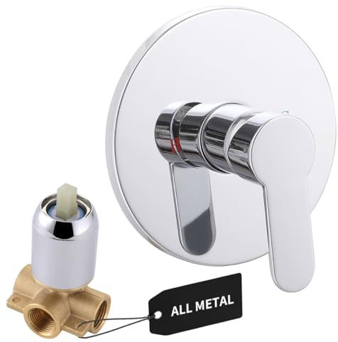 Shower Valve Handle, Bathroom Shower Mixer Valve Kit, Wall Mount Rough-in Tub Shower Control Valves Round 1 Way Single Function, Female Thread, Polished Chrome