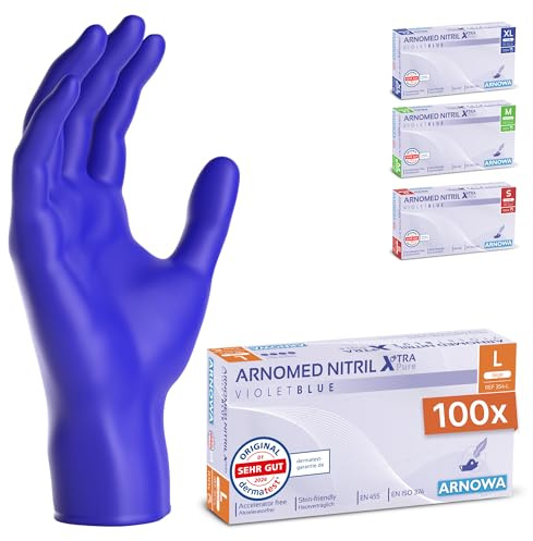 100x ARNOMED Einweghandschuhe L, Nitrilhandschuhe Akzeleratorfrei, Einmalhandschuhe Latexfrei, Handschuhe Einweg in Violettblau, Allergikerfreundliche Gummihandschuhe, Einmalhandschuhe in S, M, L, XL
