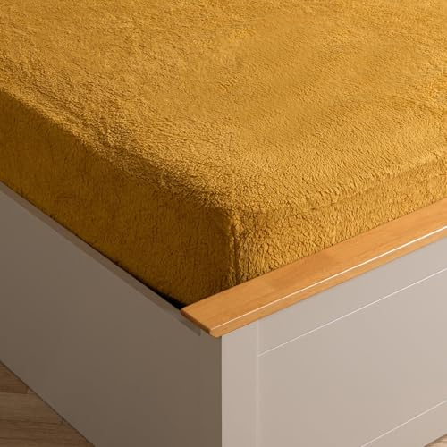 Brentfords Single Teddy Sheet, Fluffy Fleece Fitted Sheet Bed Cover Easy Care Fade Resistant Ultra Soft Bedding Linen Winter Warm Fluffy Fitted Sheet Single Bed - Yellow