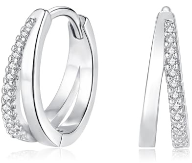 Cangall Creolen Silber 925, 925 Sterling Silber Damen Ohrringe Creolen | Hypoallergene 15mm Klein Ohrringe Silber 925 für Mädchen, Huggie Schlafen Knorpel Doppel Creolen Ohrringe mit Cubic Zirkonia
