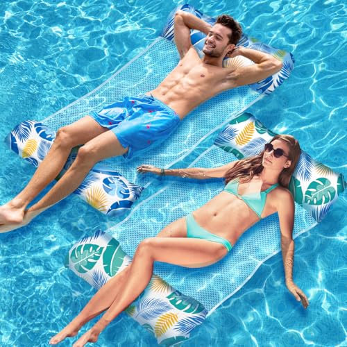 Mennitr Luftmatratze Pool, 2 Stück Wasserhängematte, XL Luftmatratze Wasser, 4 IN 1 Wasserspielzeug Pool Luftmatratze Erwachsene, Wasserhängematte Mit Netz Aufblasbare Pool Zubehör Spielzeug Spaß