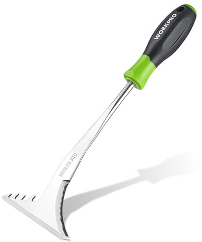 WORKPRO Désherbeur Manuel 3 en 1 en Acier Inoxydable – Grattoir, Arrache-Racines, Lame Dentelée – Outil de Jardinage pour Mousse, Fissures, Racines et Mauvaises Herbes