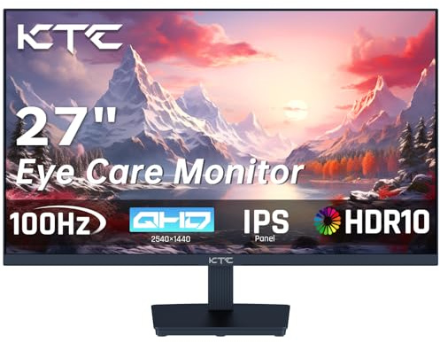 KTC Ecran PC Gamer 27 Pouces, 100Hz QHD 1440P Moniteur Gaming, IPS, 1ms, 2K 2560 x 1440, Adaptive-Sync, HDR, 99% sRGB, réduction de la lumière Bleue Écran PC sans Cadre, HDMI, DE, H27T27