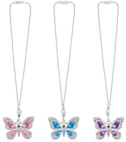 PH PandaHall 3PCS Ornement de Voiture à Suspendre de Papillon Pendentif Décoratif en Forme de Papillon Décoration en Alliage de Platine pour Mariage été Cadeau Bonheur Femme Rétroviseur de Voiture