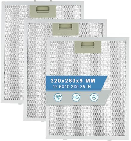 Nexhyp 3PCS Metal Cooker Hood Grease Filter, 320x260mm 5-Layer Aluminum Mesh,Kitchen Extractor Fan Filters, Replacement Durable Vent Filter Fit for Many Leading Brand of Cooker Hood