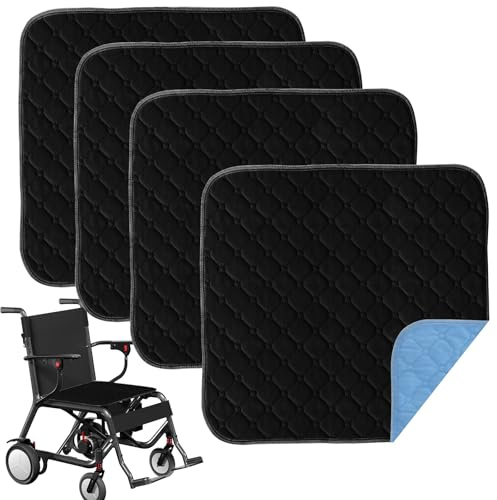 LURICO 4 Stück Waschbare Inkontinenz Sitzauflage, 50x50cm wasserdichte Inkontinenz Sitzauflage, Inkontinenzunterlage Wiederverwendbare für Sessel, Liegestühle, Autositze, Sofa (Schwarz)