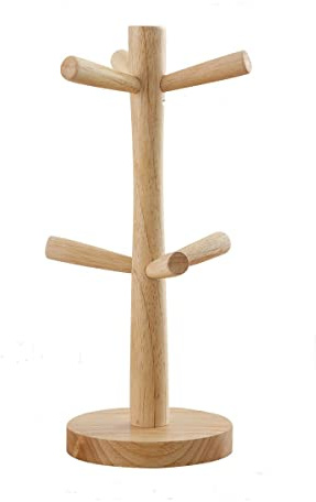 Feizikaw Storage Shelf Stand Tea Hooks Mug Mug Rack Tree Organizer With 6 Cup Coffee Wooden Hanger Holder Removable Rack (yellow,One Size)