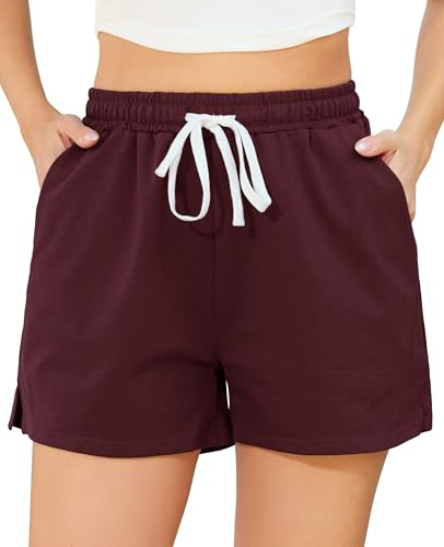 Vlazom Pantalones Cortos Informales para Mujer, de Cintura Alta, cómodos y Deportivos, para el Verano, la Primavera y Las Vacaciones en la Playa(XL,Rojo Vino)